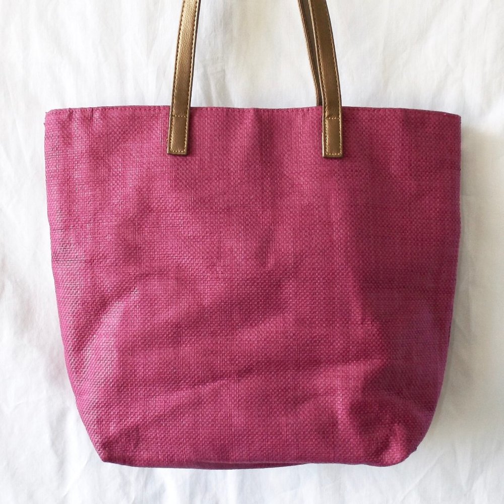 Pink Fuchsia Weave Tote with Copper Color Trim, Large, Excellent Condition! - Picture 8 of 11